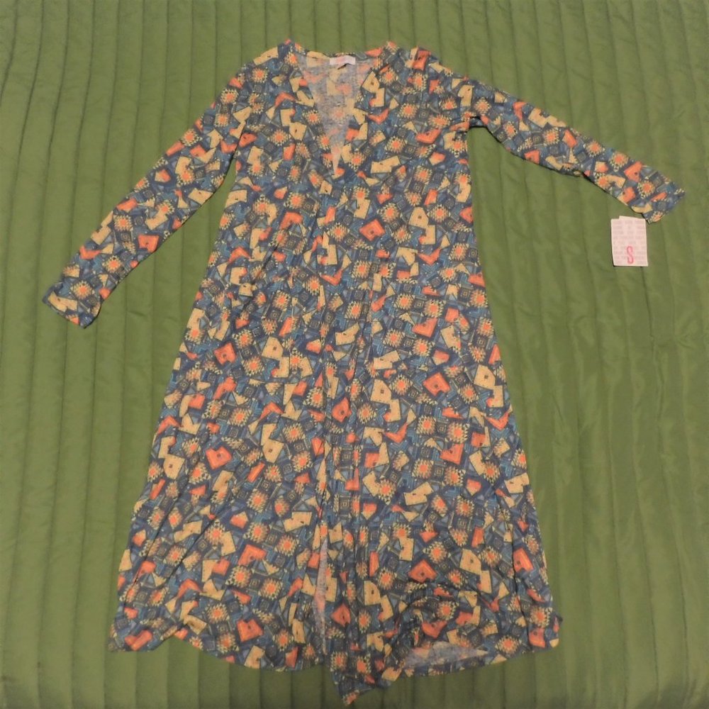 LuLaRoe S colorful long cover up with pockets NWT
